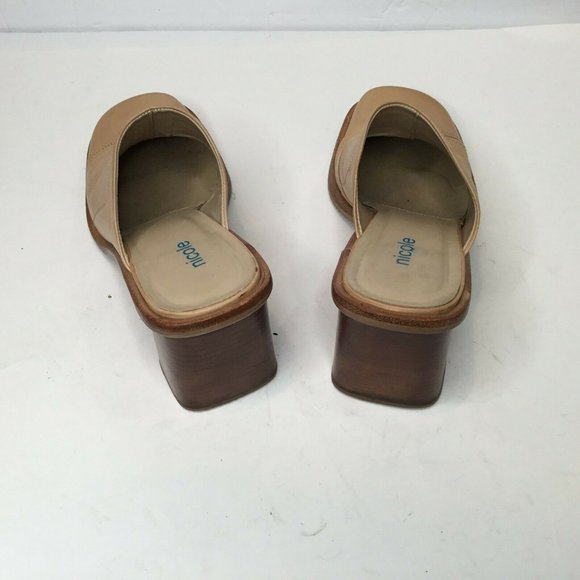 Nicole Womens Brown Leather Mules Block Heel - Picture 3 of 5